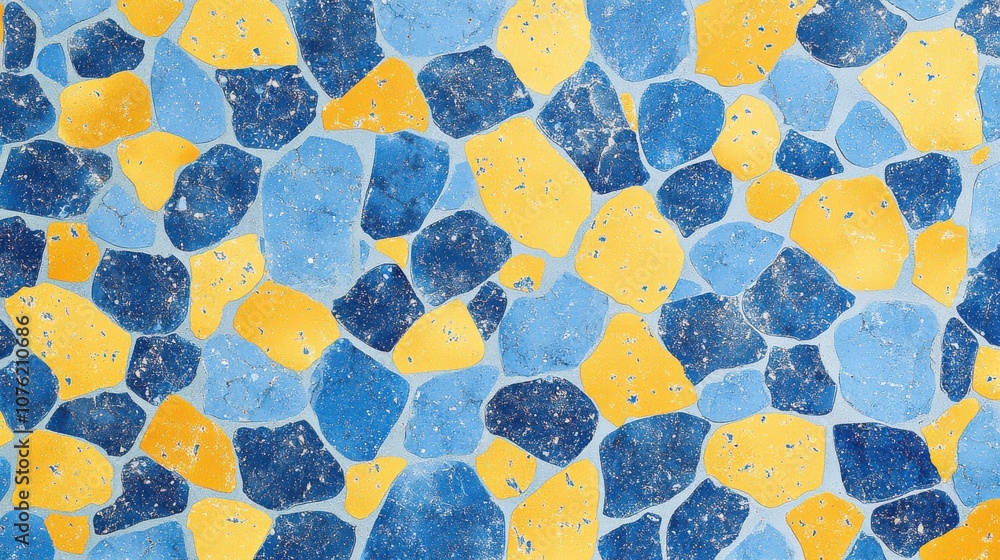 Aufkleber vibrant blue and yellow aggregate pattern creating a lively and artistic surface.