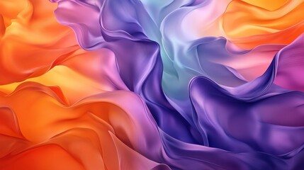 A vibrant swirl of colorful silk-like fabric, featuring shades of orange, purple, and blue, creating a dreamy ambiance.