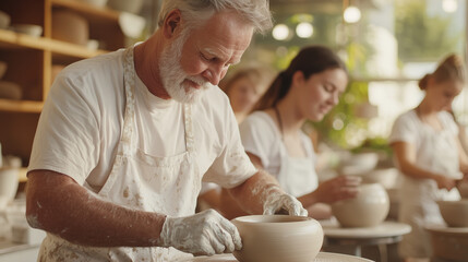 Potter Teaching Students in a Clay Workshop Setting