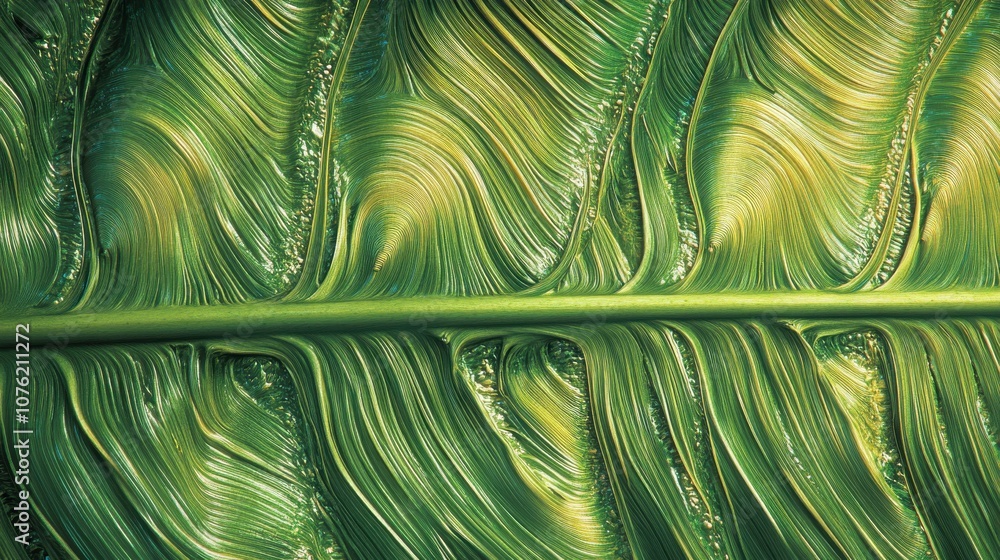 Poster close-up view of a vibrant green leaf showcasing intricate texture and patterns.