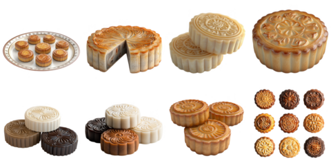 PNG Mooncake no bg sample mockup set Lunar newyear concept using for decoration.