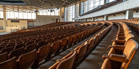 Obraz premium Empty convention center chairs, photorealistic AI render.