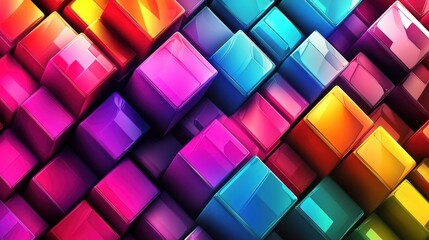 Fototapeta premium A vibrant arrangement of colorful 3D cubes in a dynamic composition, showcasing a blend of bright hues.
