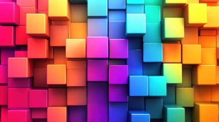 Vibrant arrangement of 3D cubes in a spectrum of colors, creating a dynamic and lively visual effect.
