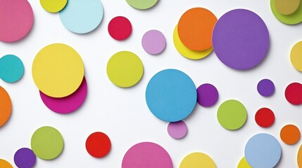 Colorful circles in various sizes scattered on a white background, creating a lively and playful atmosphere.