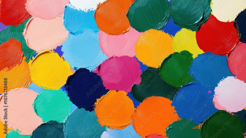 Poster a vibrant collection of circular paint strokes in various colors, creating an energetic and lively a