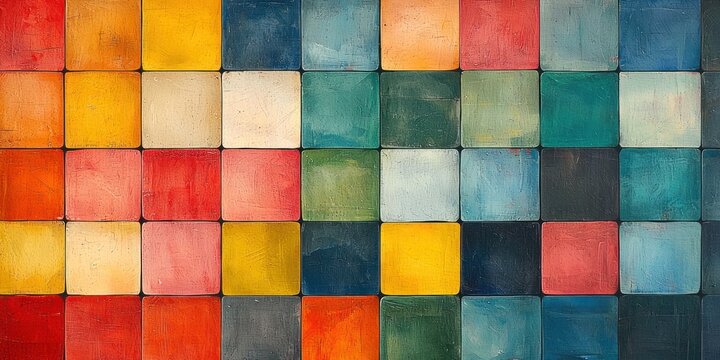 Abstract Colorful Square Pattern with Textured Paint
