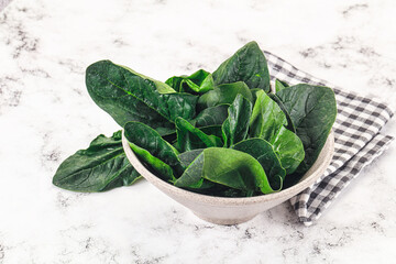 Ripe green spinach leaves heap