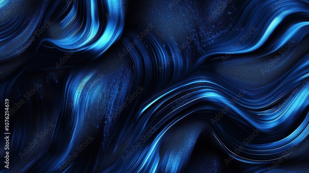 Poster abstract waves of deep blue texture with hints of light reflecting off the surface, creating a dynam