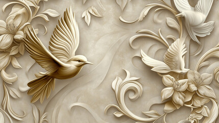 Carved Nature and animal Motifs wall paper