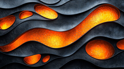 Obraz premium A hyper-detailed, high-resolution 3D rendering showcasing an abstract design in rich orange and black tones. Generative AI