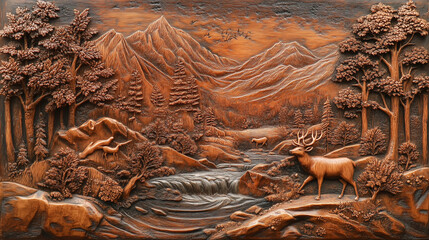 Carved Nature and animal Motifs wall paper