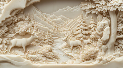 Carved Nature and animal Motifs wall paper
