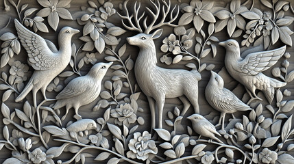 Carved Nature and animal Motifs wall paper
