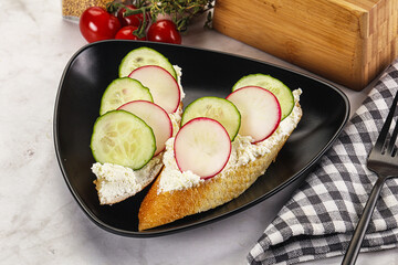 Bruschetta with soft cheese and radishes
