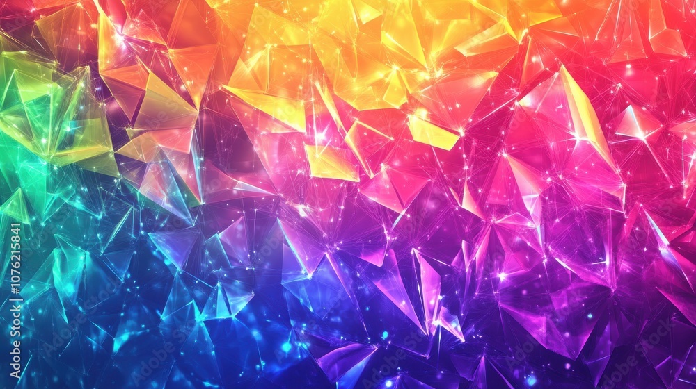 Poster vibrant colorful abstract background with dynamic geometric shapes and sparkles, creating a modern a