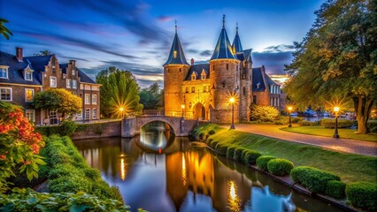 Nighttime Sassenpoort Zwolle Park Viewrendered