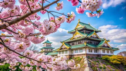 Osaka Castle Cherry Blossom Spring Rule of Thirds AI Photo