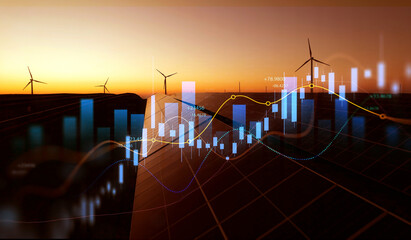 Increase or rising in electricity prices on the world market. Photovoltaic power station with...