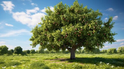 A photo of a lush apple tree