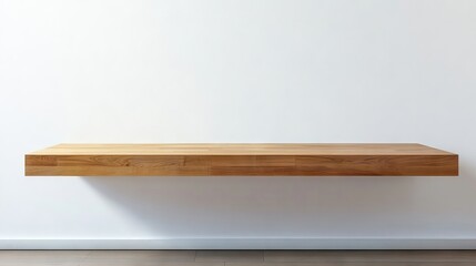 Wooden showcase resting against a white wall background. This interior design element enhances the walking room aesthetic while providing empty space for customization.