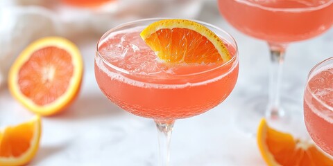 Soft Coral Negroni Cocktail featuring a delightful twist of orange. Enjoy the refreshing blend of flavors with this vibrant, visually appealing drink.