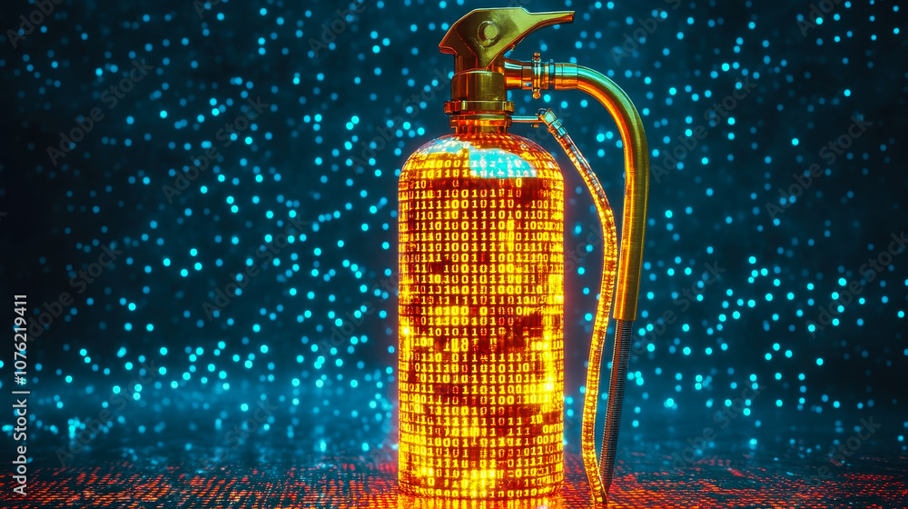 Poster smart ai-integrated fire extinguisher with digital binary code for predictive fire safety