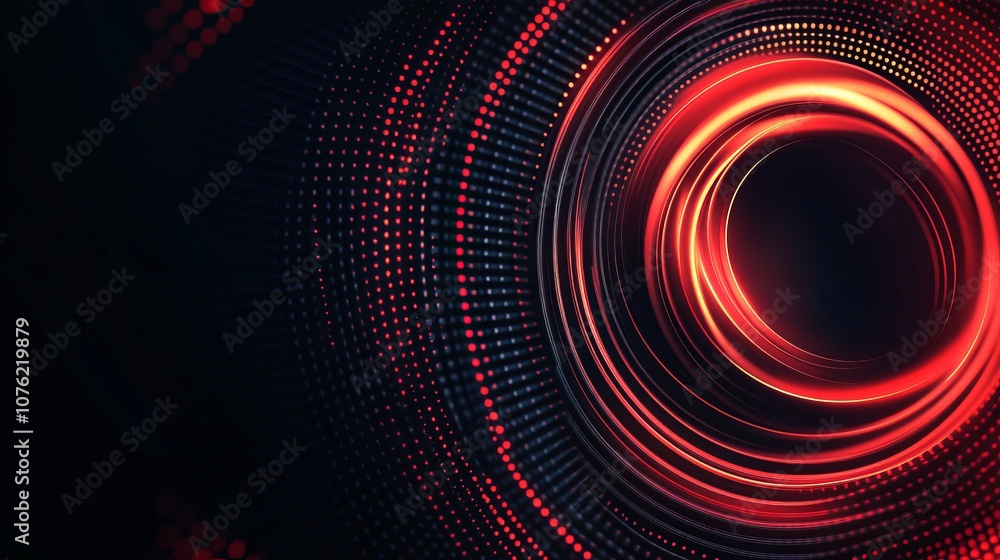 Poster a 3d dynamic techno background featuring shades of red and black on a dark space theme. the tech ban