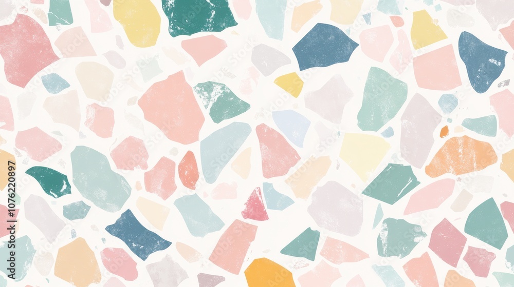 Poster a vibrant terrazzo pattern featuring pastel colors, creating a cheerful and playful visual texture.