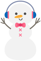 Cute Hand Drawn Winter Happy SnowMan with blue earmuff