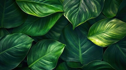 Tropical green leaves create a serene and natural backdrop, inviting tranquility with their lush textures and vibrant color. The tropical green leaves enhance any design, providing ideal photo space.