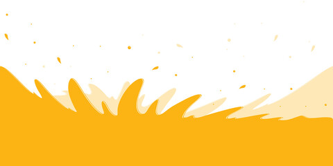 Colorful splashing orange liquid pattern. Splashing orange juice. Water drops floating in the air. Transparent background with copy space.