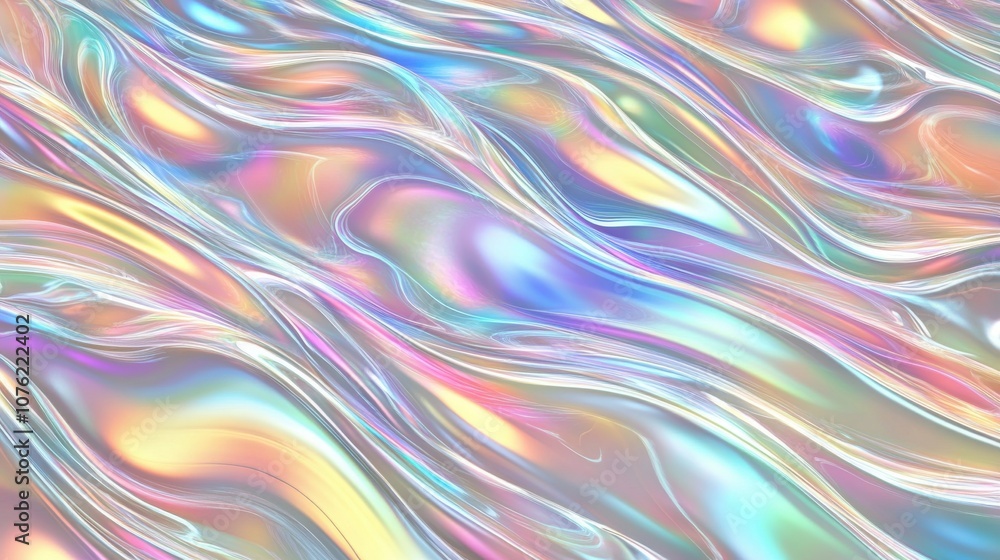 Poster a colorful, flowing abstract pattern with soft pastel hues and iridescent swirls.
