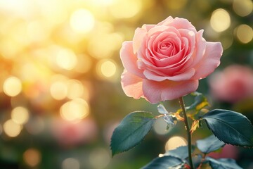 A Single Pink Rose in a Garden of Bokeh