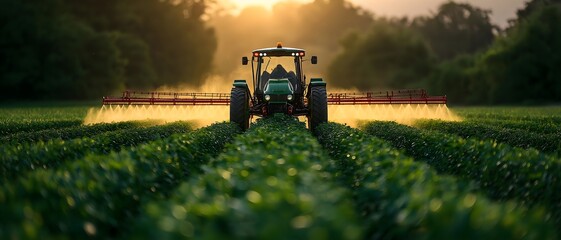 Agricultural Machinery Driving Across A Field. Illustration On The Topic Of Fertilizers And Machinery, Harvest And Plants. Generative AI