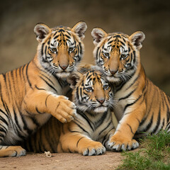 Fototapeta premium Friendship and love photos that don't require animal species (Tiger cubs)