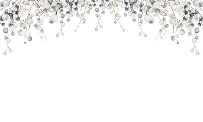 Watercolor Christmas horizontal Border of white berries. Hand painted holiday card of wild berry isolated on white background. Space for text. New Year sample frame  design for cards and packages.