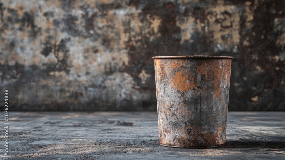 Poster an industrial container with a distressed rustic texture and matte finish, ideal for displaying crea