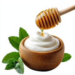 A photostock of sweet honey-flavored yogurt with a smooth texture, ideal for healthy eating or breakfast themes, isolated on transparent PNG background, High Quality