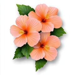 A photostock of tropical hibiscus flowers in full bloom, ideal for floral or tropical themes, isolated on transparent PNG background, High Quality