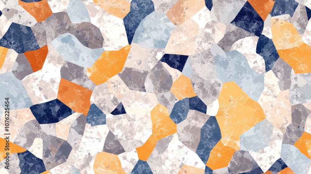 Aufkleber abstract geometric pattern with warm oranges and cool blues creating a vibrant mosaic effect.