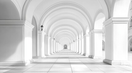 Black and White Photograph of Elegant White Archway with Soft Shadows