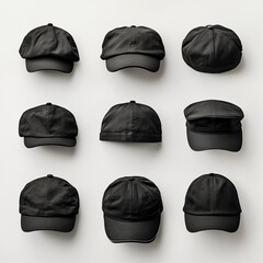 various angle of black cap with white background for mockup, studio shooting.generative ai