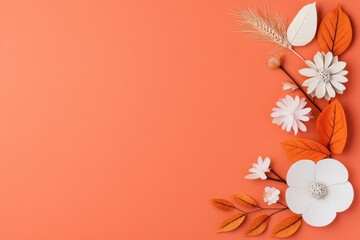 Obraz premium 2408_097.Autumn crafts Child making crafts from natural dry plants flowers grass and leaves use paper and plasticine Back to school Ideas for children s art. Copy space image. Place for adding text