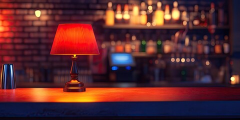 Background display featuring a red lamp set in a bar environment. The bar backdrop is highlighted by the striking presence of the red lamp, creating a vibrant atmosphere.