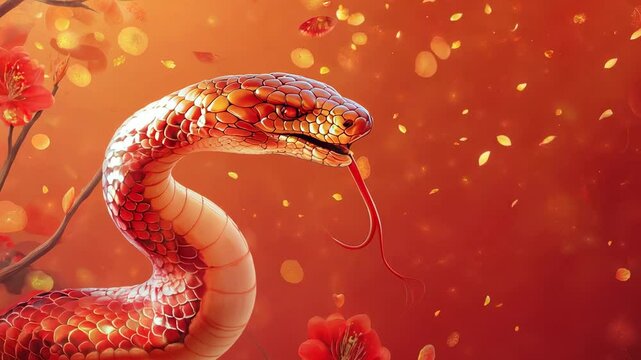Chinese New Year 2025 artwork featuring red snake with floral accents, symbolizing Year of the Snake and Lunar New Year celebration

.