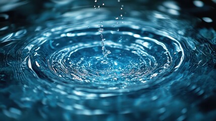 Close-up of water droplets creating ripples in a serene pool.