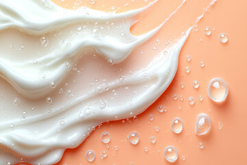 Fototapeta premium White cream on a peach background creating an abstract shape. Skin care products.
