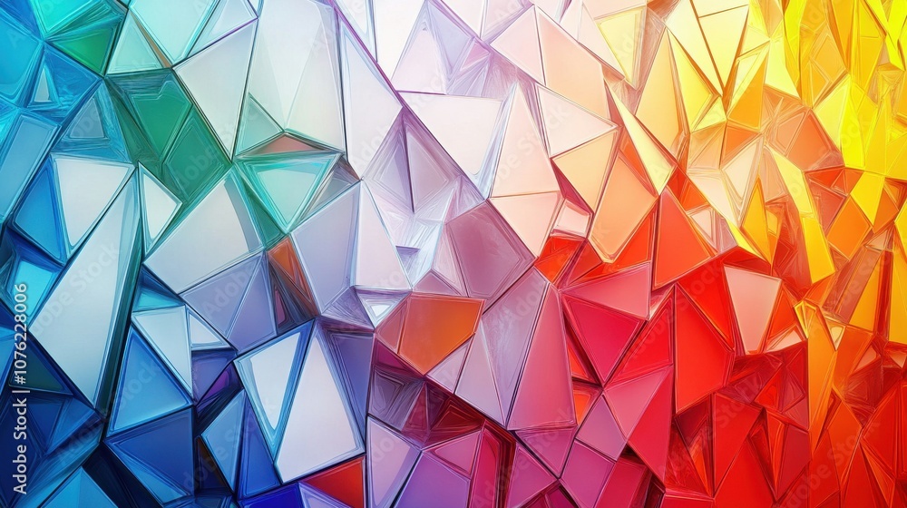 Aufkleber vibrant geometric shapes blend from cool blues to warm reds, creating a dynamic colorful abstract te