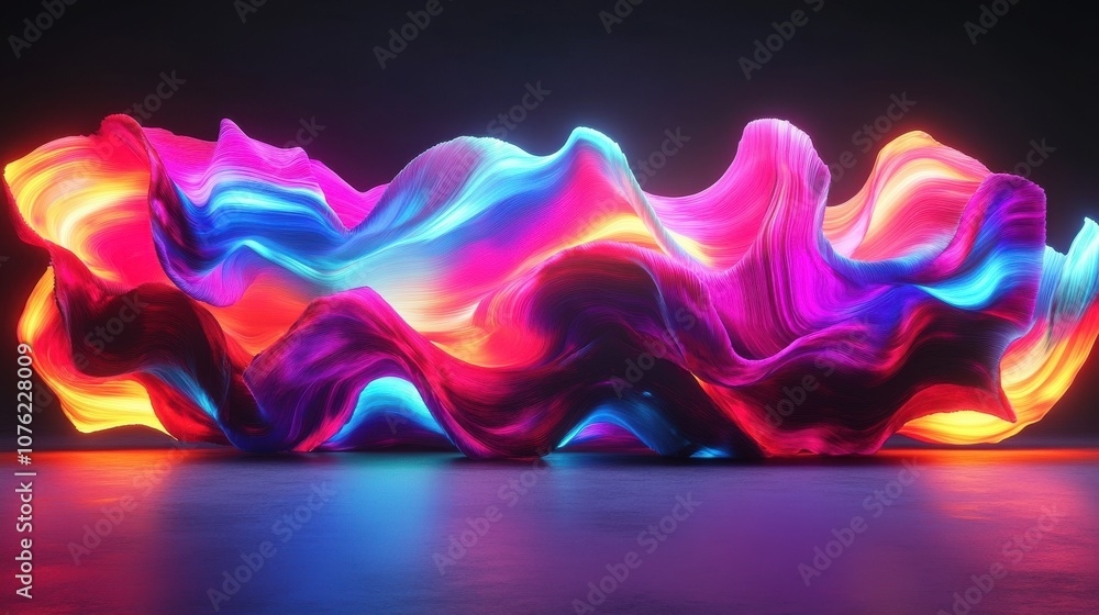 Poster vibrant wave of colorful waves illuminated in a mesmerizing display of light and motion.